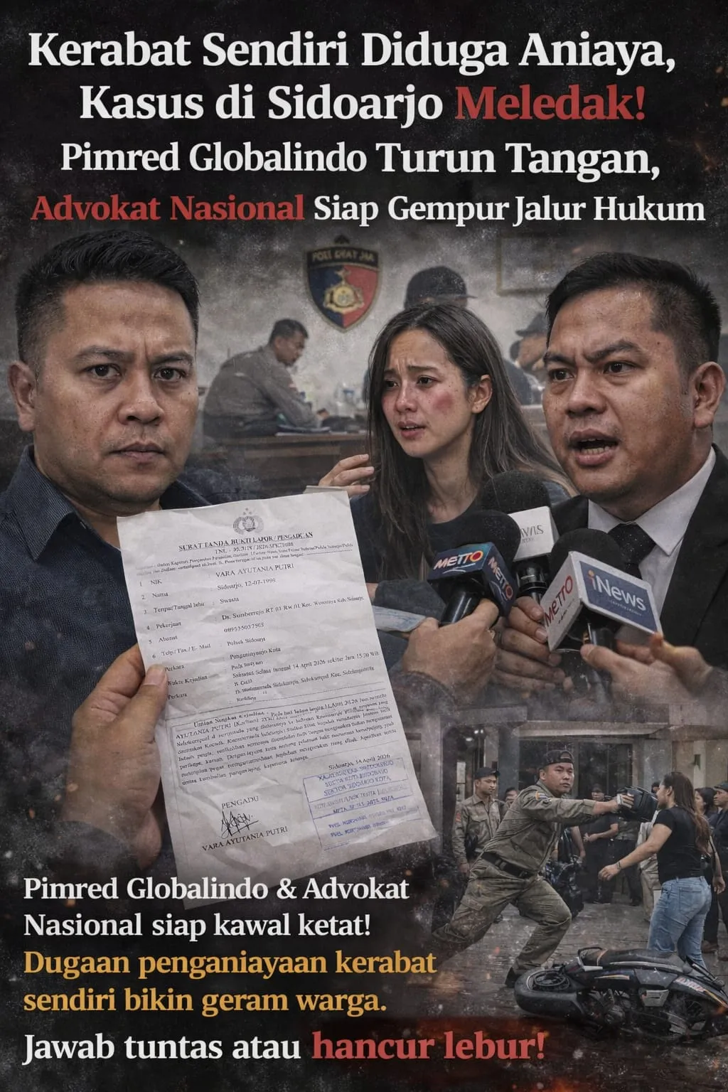 Kerabat Sendiri Diduga Aniaya, Kasus di Sidoarjo Meledak! Pimred Globalindo Turun Tangan, Advokat Nasional Siap Gempur Jalur Hukum